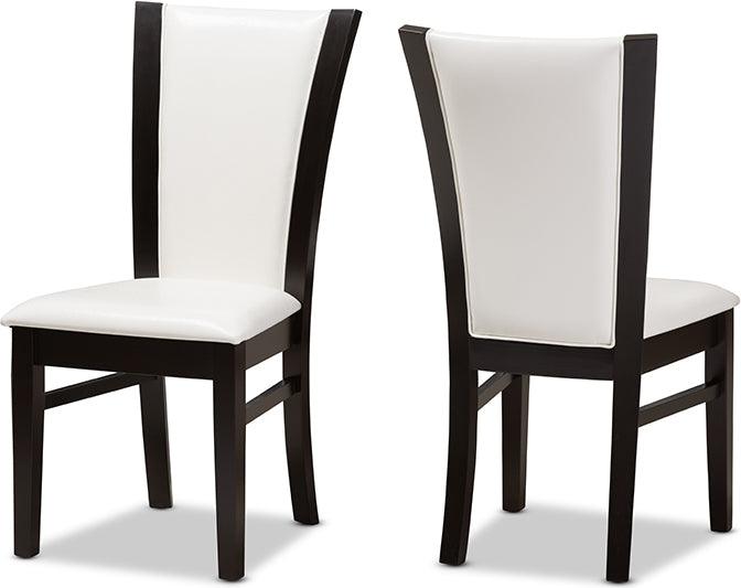 Wholesale Interiors Dining Chairs - Adley Dark Brown Finished White Faux Leather Dining Chair (Set of 2)