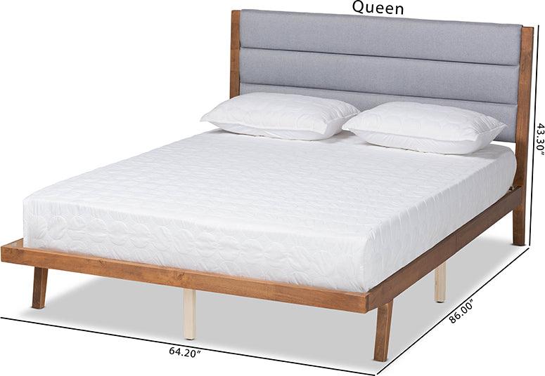 Wholesale Interiors Beds - Jarlan Modern and Contemporary Grey Fabric and Brown Wood Queen Size Platform Bed