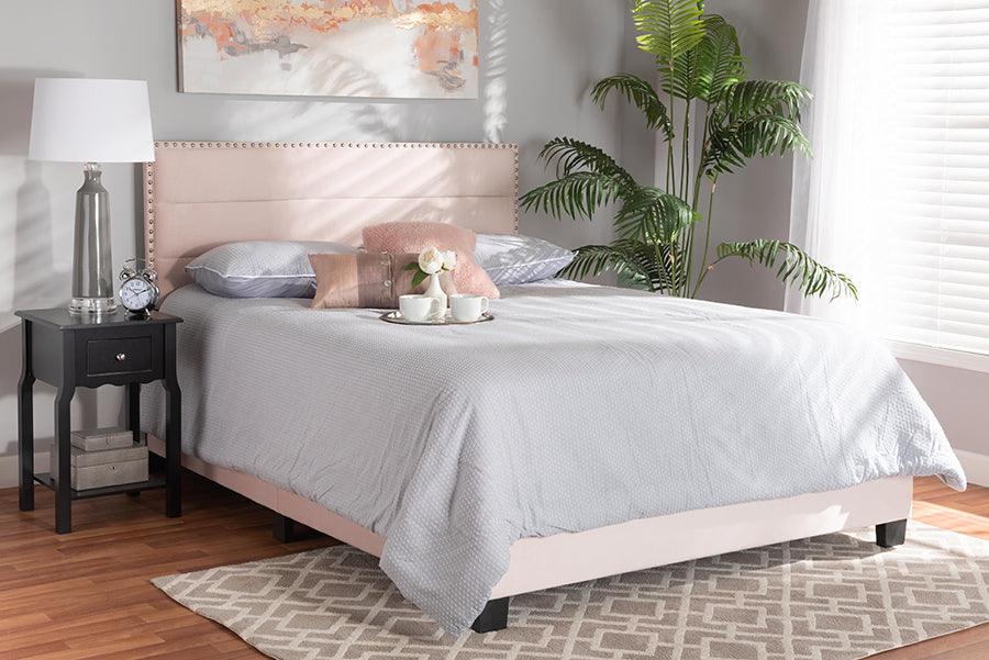 Wholesale Interiors Beds - Tamira Modern and Contemporary Glam Light Pink Velvet Fabric Upholstered Full Size Panel Bed