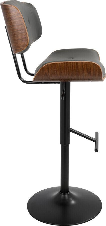 Lumisource Barstools - Lombardi Mid-Century Modern Adjustable Barstool in Walnut with Grey Faux Leather