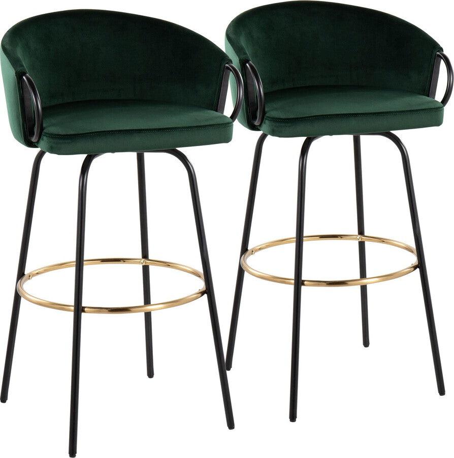 Lumisource Barstools - Claire /Glam Barstool In Black Metal & Emerald Green Velvet With Gold Metal Footrest (Set of 2)