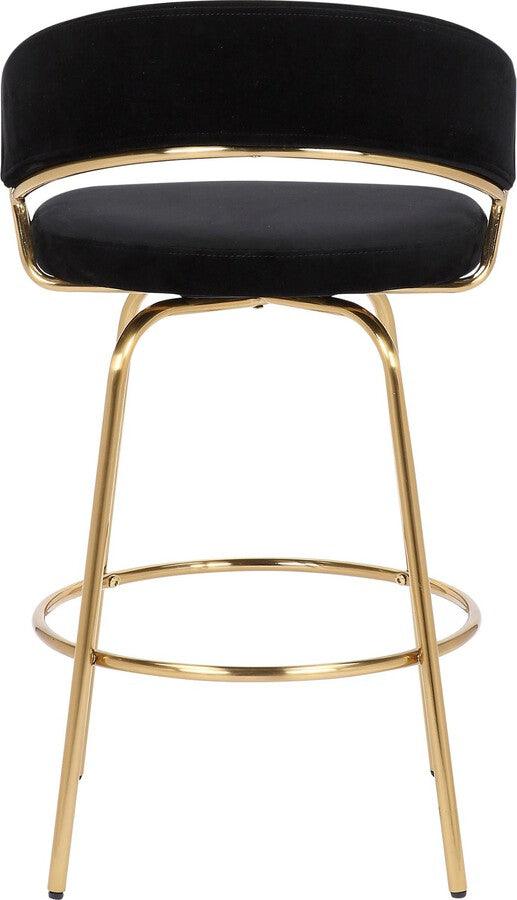 Lumisource Barstools - Jie Glam Fixed-Height Counter Stool In Gold Metal & Black Velvet (Set of 2)