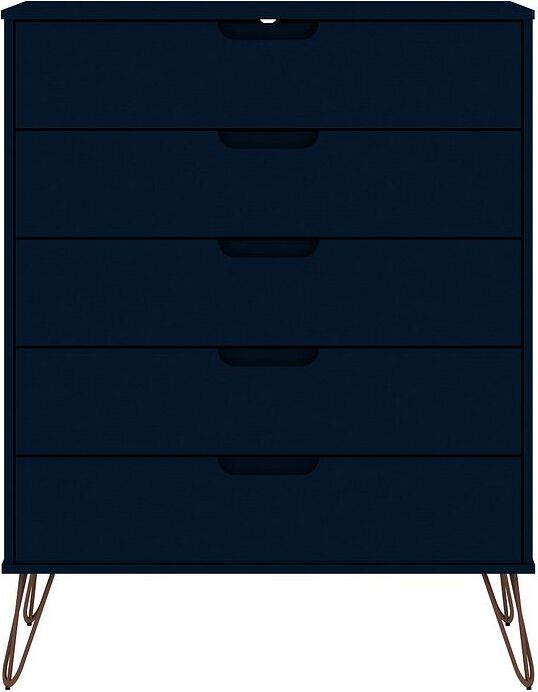 Manhattan Comfort Dressers - Rockefeller Tatiana Midnight Blue 5-Drawer Dresser and 2-Drawer Nightstand Set