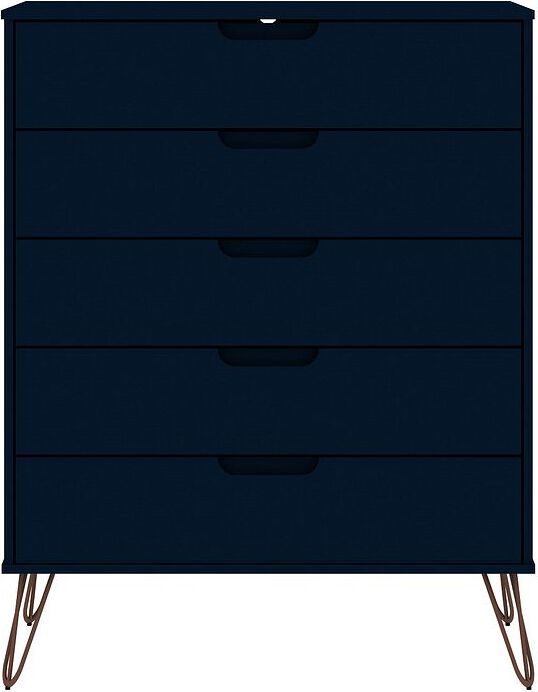 Manhattan Comfort Dressers - Rockefeller Tatiana Midnight Blue 5-Drawer Dresser and 2-Drawer Nightstand Set