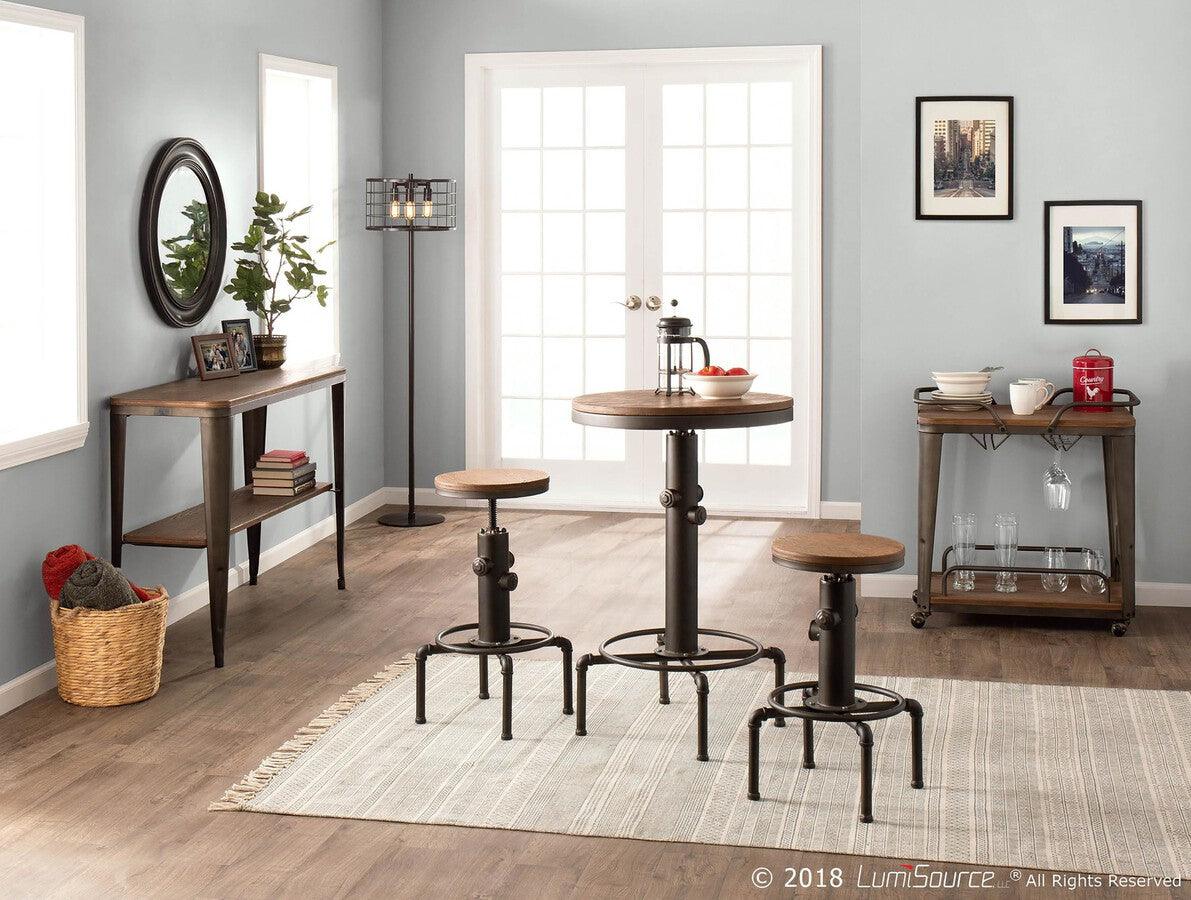Lumisource Bar Tables - Hydra Industrial Bar Table in Vintage Antique Metal and Brown Wood-Pressed Grain Bamboo