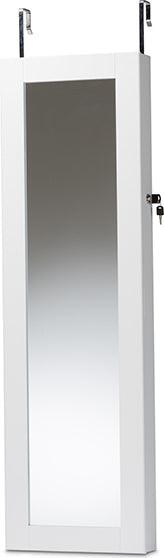 Wholesale Interiors Cabinets & Wardrobes - Richelle Modern and Contemporary White Wood Hanging Jewelry Armoire with Mirror