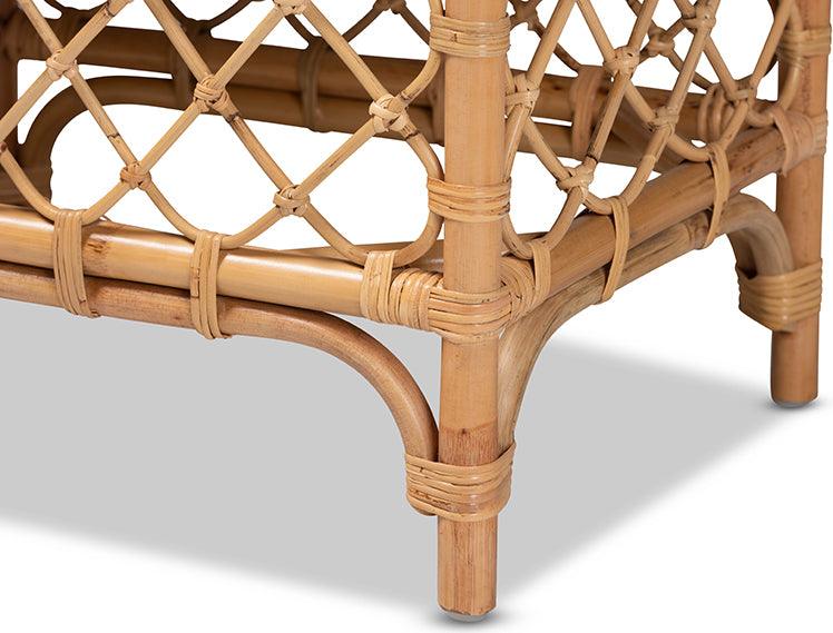 Wholesale Interiors Benches - Orchard Modern Bohemian White Fabric Upholstered and Natural Brown Rattan Bench