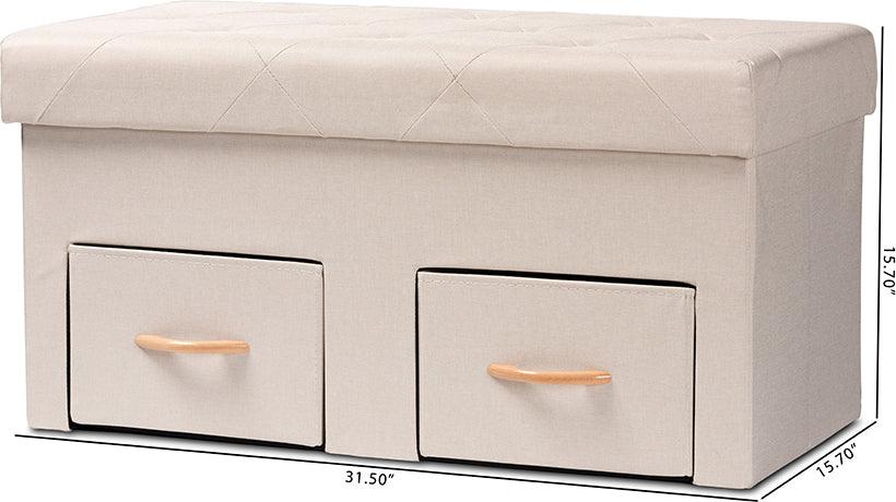Wholesale Interiors Ottomans & Stools - Gerwin Modern Beige Fabric and Brown Wood 2-Drawer Storage Ottoman