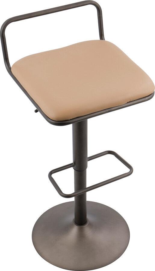 Lumisource Barstools - Beta Industrial Barstool in Antique and Camel Faux Leather - Set of 2