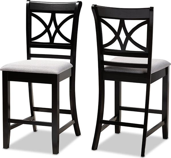 Wholesale Interiors Barstools - Chandler Grey Fabric Upholstered And Brown Finished Wood 2-Piece Counter Height Pub Chair Set