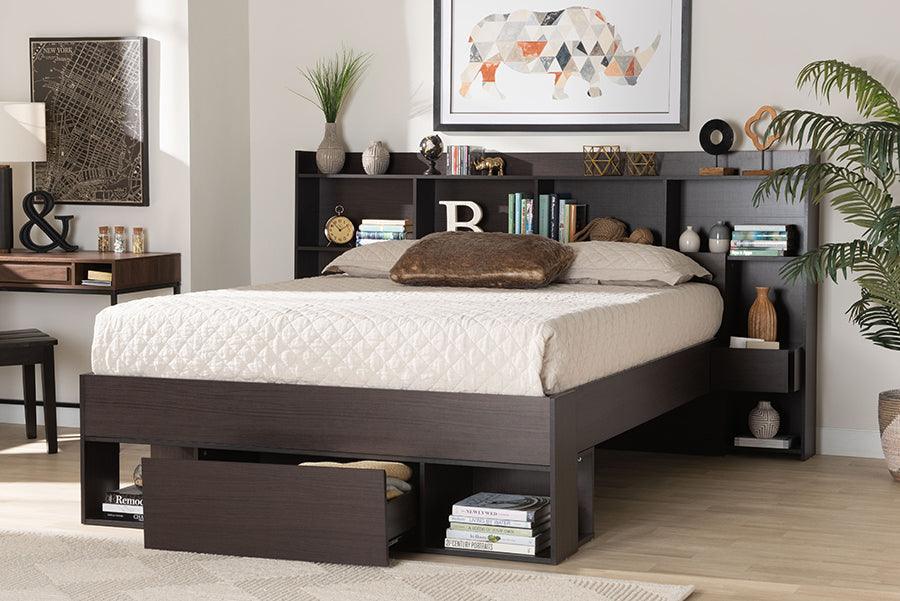 Wholesale Interiors Beds - Dexton Modern and Contemporary Dark Brown Wood Queen Size Platform Storage Bed
