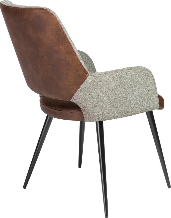 Euro Style Dining Chairs - Desi Armchair in Gray Fabric and Light Brown Leatherette with Black Base