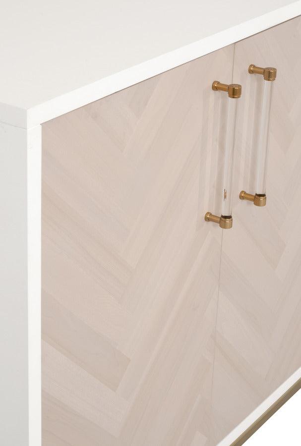 Essentials For Living TV & Media Units - Nouveau Media Sideboard Herringbone Wash, Matte White, Brushed Brass