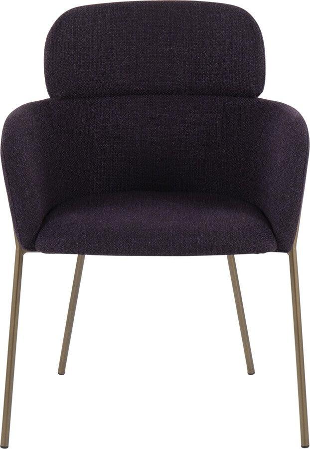 Lumisource Accent Chairs - Milan Contemporary Chair In Antique Brass Metal & Purple Noise Fabric (Set of 2)