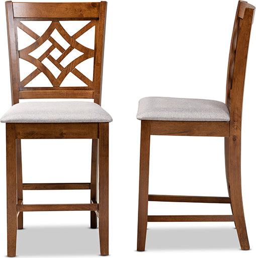 Wholesale Interiors Barstools - Nicolette Contemporary Grey Fabric Upholstered and Walnut Brown Finished Wood 2-Piece