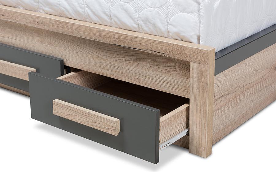 Wholesale Interiors Beds - Pandora Contemporary Grey and Brown Two-Tone 2-Drawer Twin Size Storage Platform Bed