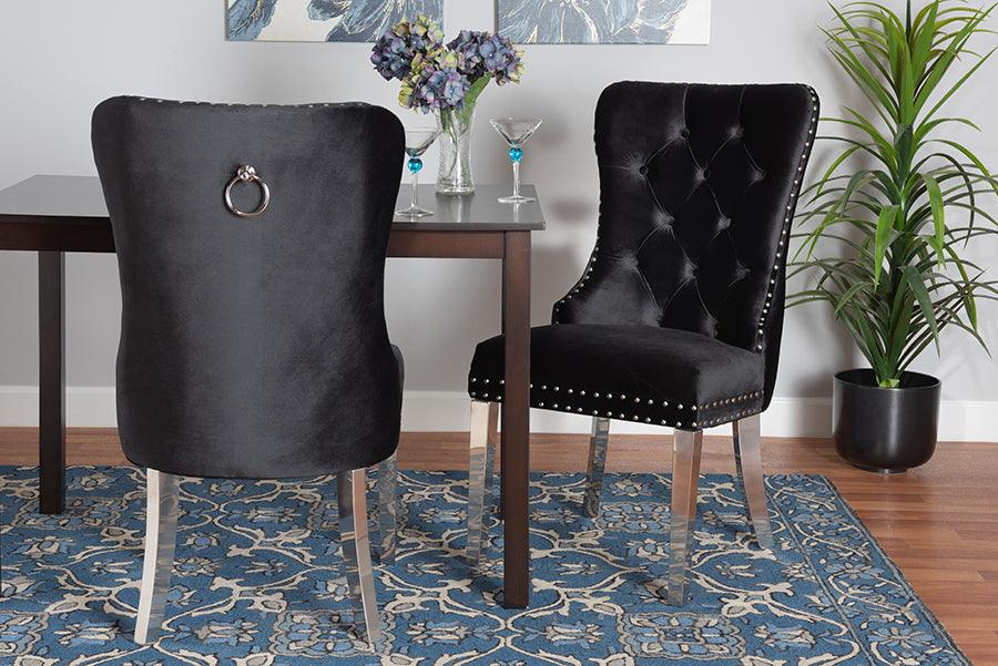 Wholesale Interiors Dining Chairs - Honora Contemporary Glam and Luxe Black Velvet Fabric and Silver Metal 2-Piece Dining Chair Set