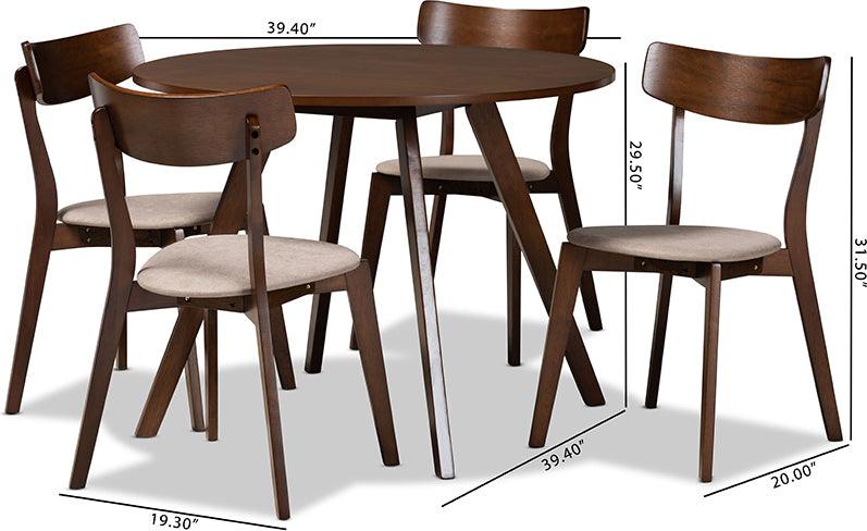 Wholesale Interiors Dining Sets - Rika Mid-Century Modern Beige Fabric and Walnut Brown Wood 5-Piece Dining Set
