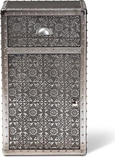 Wholesale Interiors Buffets & Cabinets - Cosette Vintage Industrial Silver Metal Floral Accent Cabinet