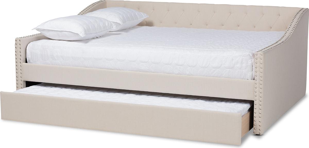 Wholesale Interiors Daybeds - Haylie Beige Full Size Daybed with Roll-Out Trundle Bed