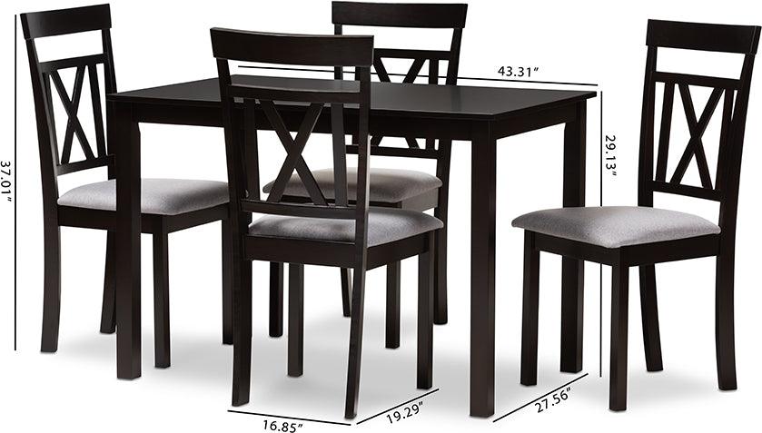 Wholesale Interiors Dining Sets - Rosie Espresso Brown Finished And Grey Fabric Upholstered 5-Piece Dining Set