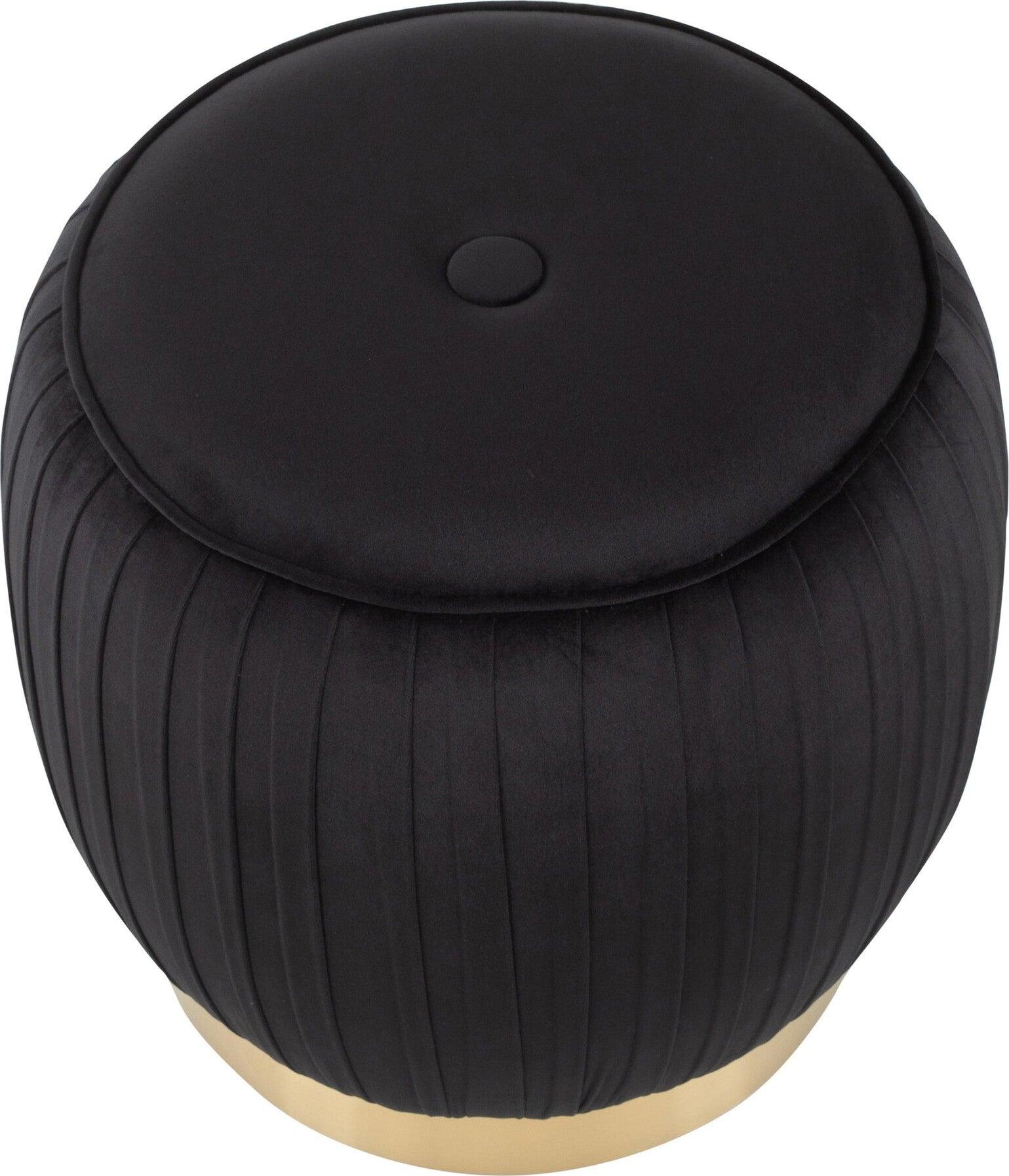 Lumisource Ottomans & Stools - Tania Glam Ottoman Gold Steel & Black Velvet