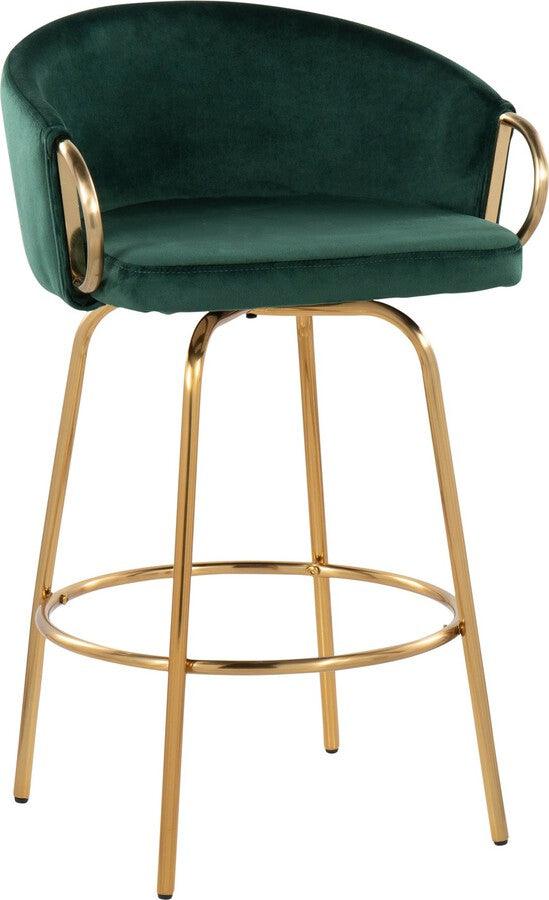 Lumisource Barstools - Claire /Glam Counter Stool In Gold Steel & Green Velvet (Set of 2)