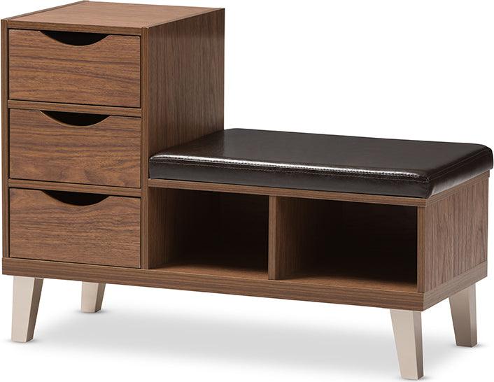 Wholesale Interiors Shoe Storage - Arielle Modern and Contemporary Walnut Brown Wood 3-Drawer Shoe Storage