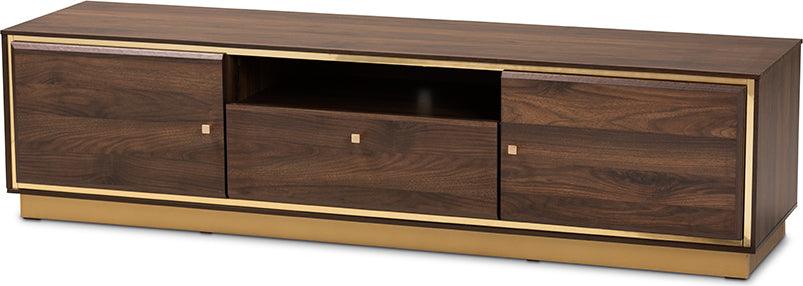 Wholesale Interiors TV & Media Units - Cormac Mid-Century Modern Transitional Brown Wood and Gold Metal 2-Door TV Stand