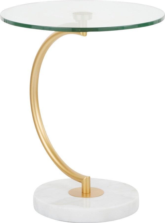 Lumisource Side & End Tables - C End Contemporary Table in White Marble, Gold Metal and Clear Glass