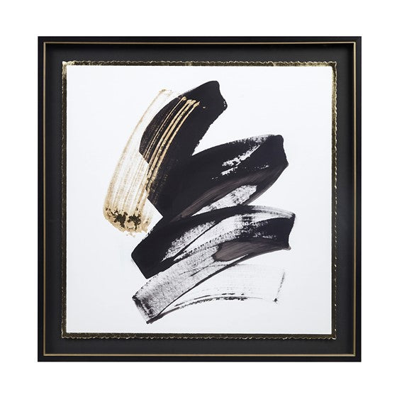 Olliix.com Wall Art - Framed Glass and Single Matted Foiled Deckle Edge Wall Art Black