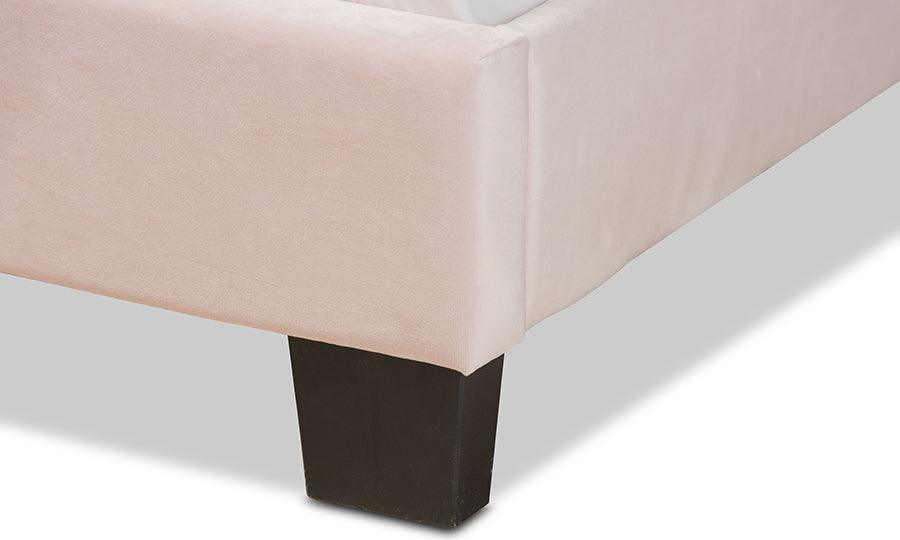 Wholesale Interiors Beds - Caprice Modern and Contemporary Glam Light Pink Velvet Fabric Upholstered Queen Size Panel Bed
