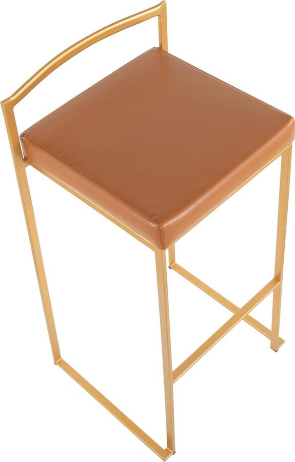 Lumisource Barstools - Fuji Contemporary Barstool in Gold with Camel Faux Leather - Set of 2