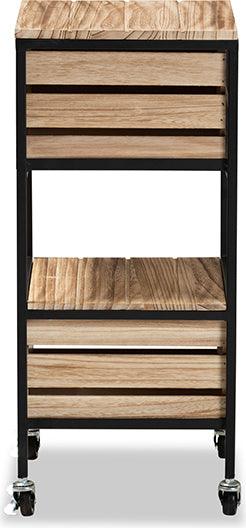 Wholesale Interiors Side & End Tables - Olinda Modern Industrial Oak Brown Finished Wood and Black Metal 2-Drawer End Table
