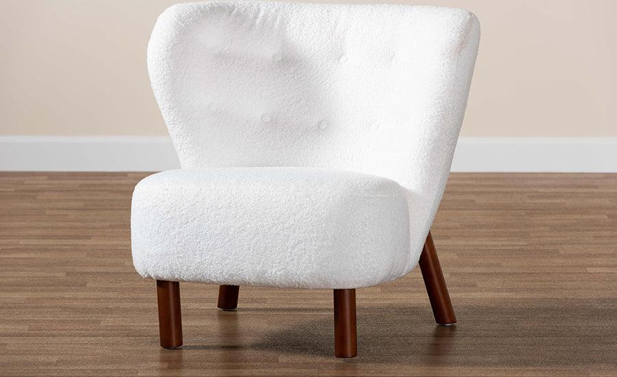 Wholesale Interiors Accent Chairs - Cabrera Modern and Contemporary White Boucle and Walnut Brown Wood Accent Chair