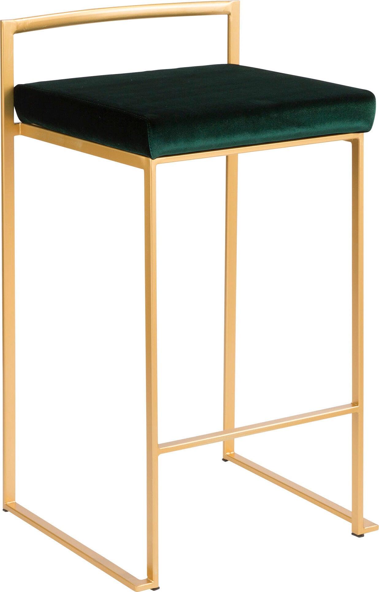 Lumisource Barstools - Fuji Stacker Counter Stool (Set of 2) Gold & Green