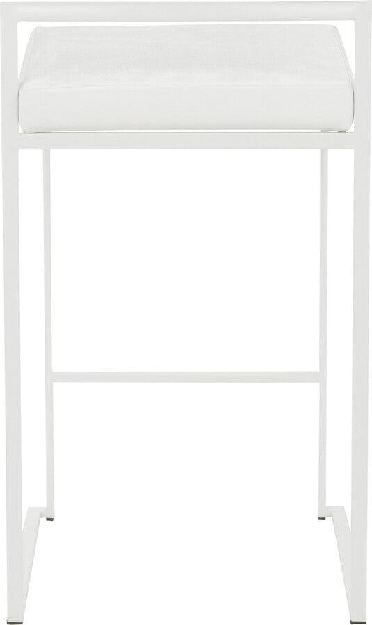 Lumisource Barstools - Fuji Contemporary Stackable Counter Stool in White with White Velvet Cushion - Set of 2