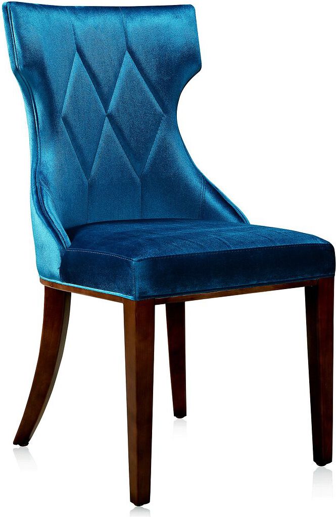 Manhattan Comfort Dining Chairs - Reine Cobalt Blue & Walnut Velvet Dining Chair (Set of Two)