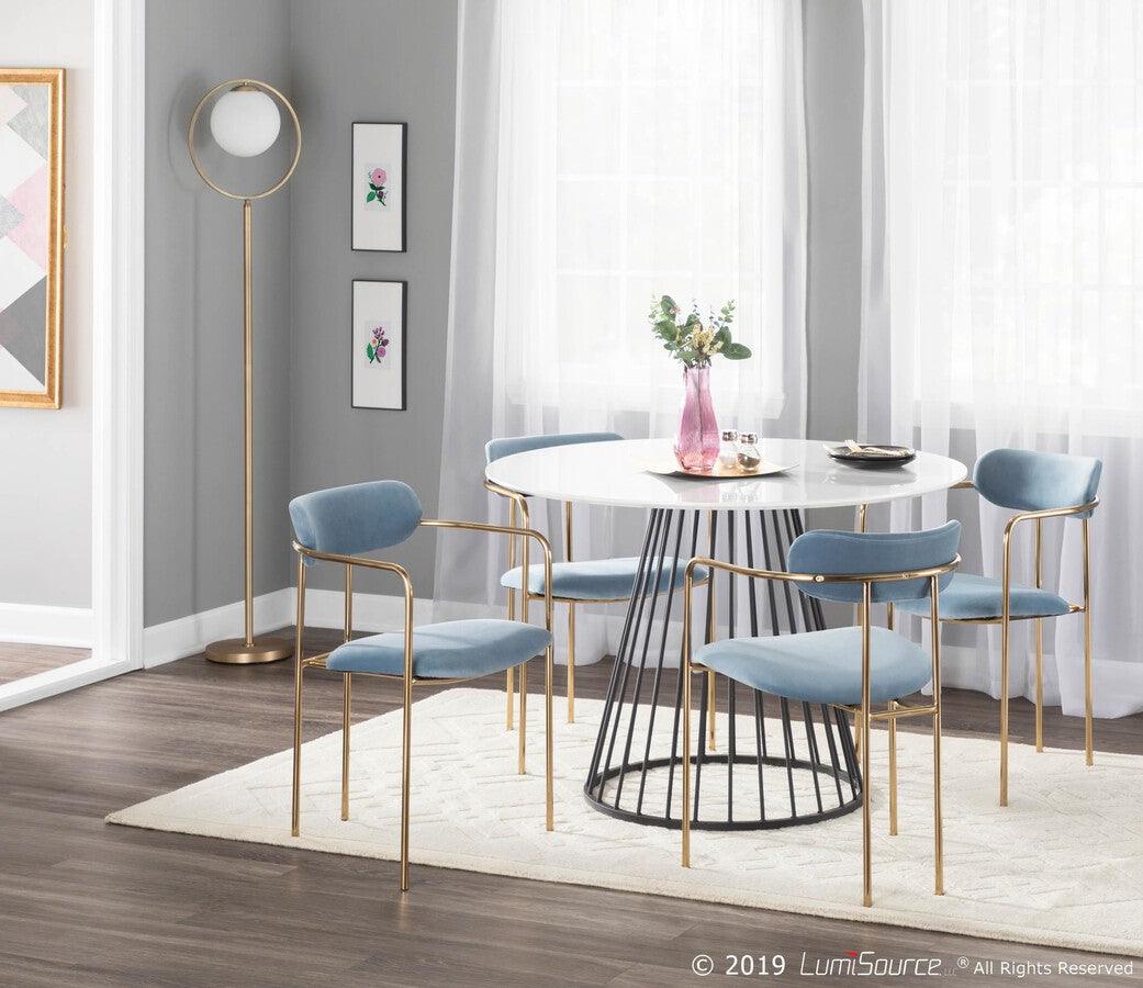 Lumisource Dining Chairs - Demi Contemporary Chair in Gold Metal and Light Blue Velvet - Set of 2