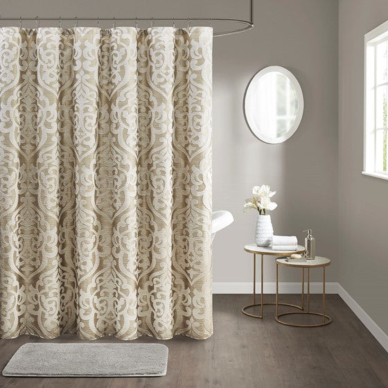 Olliix.com Shower Curtains - Jacquard Shower Curtain Tan/Ivory