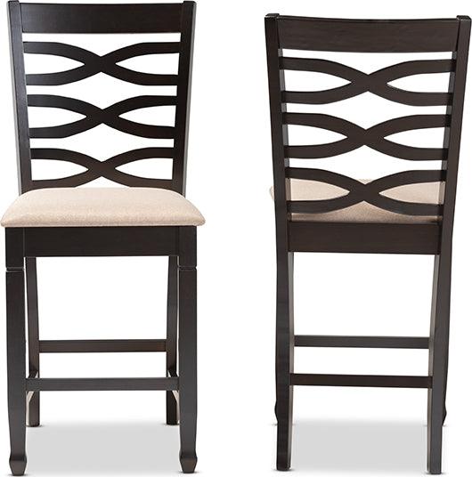 Wholesale Interiors Barstools - Lanier Contemporary Sand Fabric Brown Finished Wood Counter Height Pub Chair Set of 2