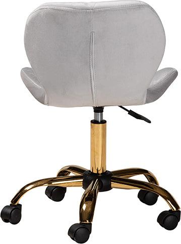 Wholesale Interiors Task Chairs - Savara Contemporary Glam and Luxe Grey Velvet Fabric and Gold Metal Swivel Office Chair