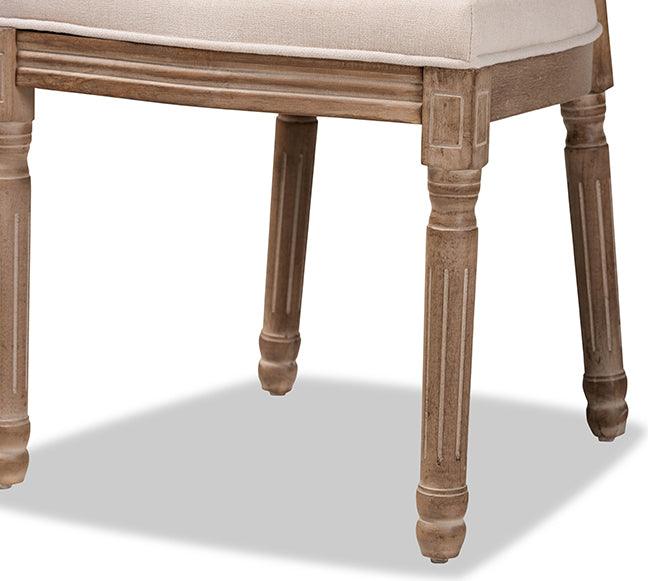 Wholesale Interiors Dining Chairs - Louis Beige Fabric and Antique Brown Finished Wood 2-Piece Dining Chair Set with Rattan