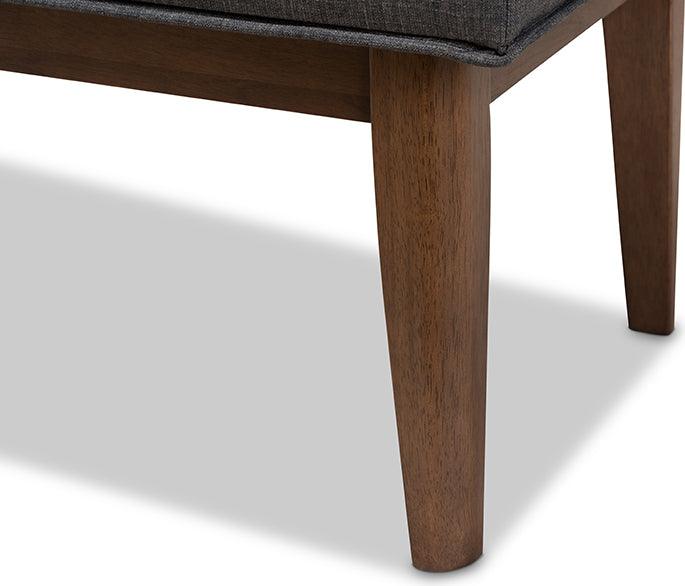Wholesale Interiors Benches - Lucca Mid-Century Modern Walnut Wood Dark Grey Fabric Button-Tufted Bench