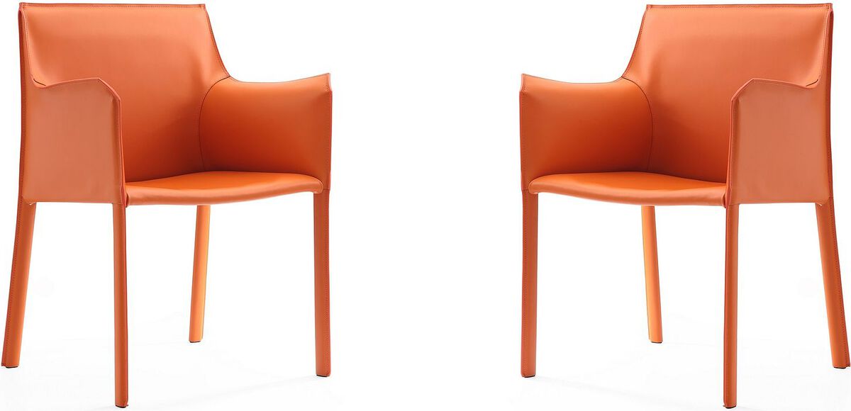 Manhattan Comfort Dining Chairs - Paris Coral Saddle Leather Armchair (Set of 2)
