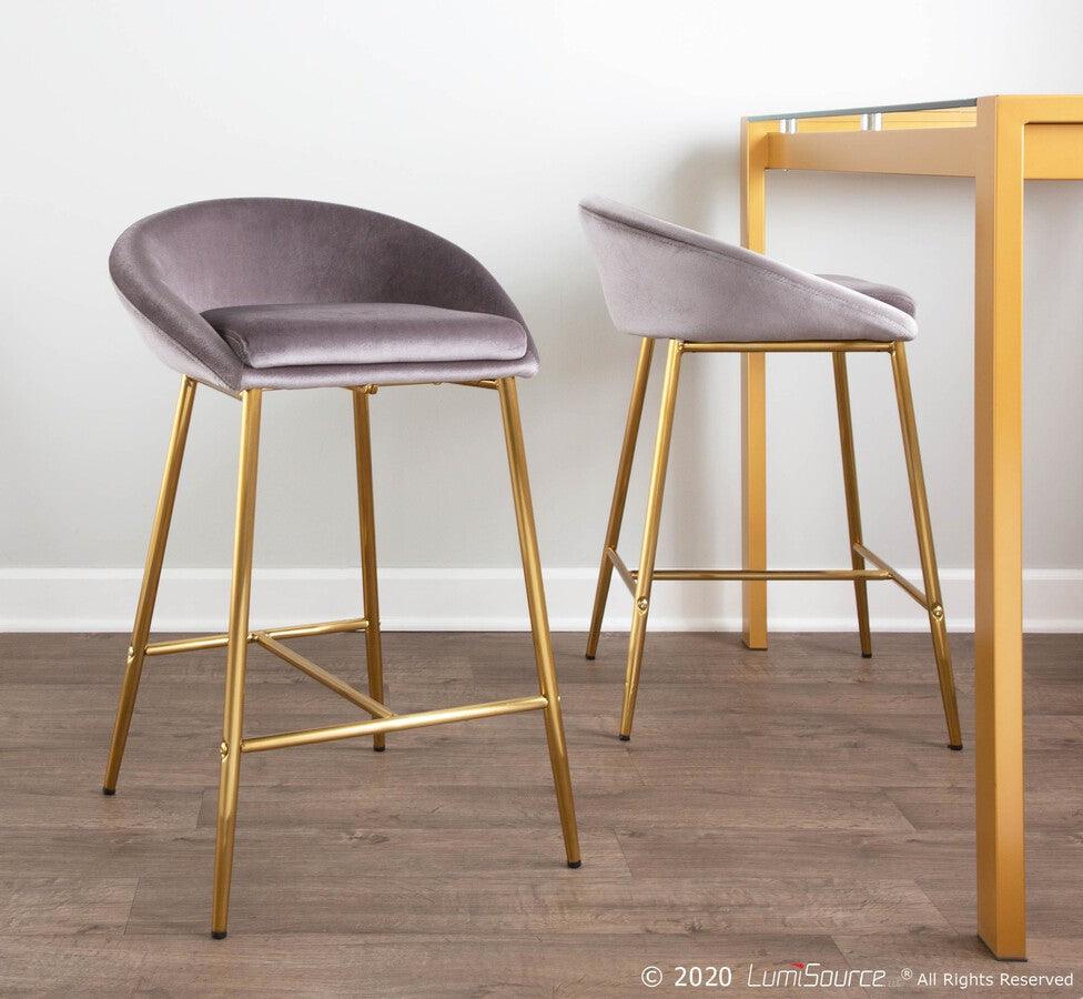 Lumisource Barstools - Matisse Glam 26" Counter Stool with Gold Frame and Silver Velvet - Set of 2