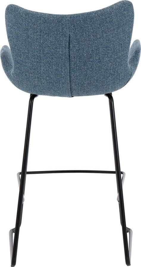 Lumisource Barstools - Tara 26" Fixed Height Counter Stool In Black Metal & Blue Noise Fabric (Set of 2)
