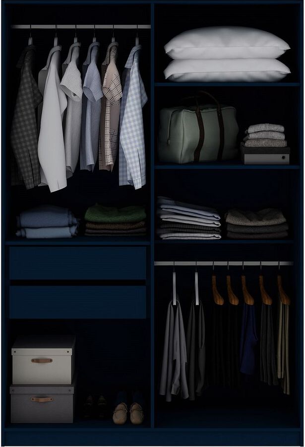 Manhattan Comfort Cabinets & Wardrobes - Gramercy Modern 2-Section Freestanding Wardrobe Armoire Closet in Tatiana Midnight Blue