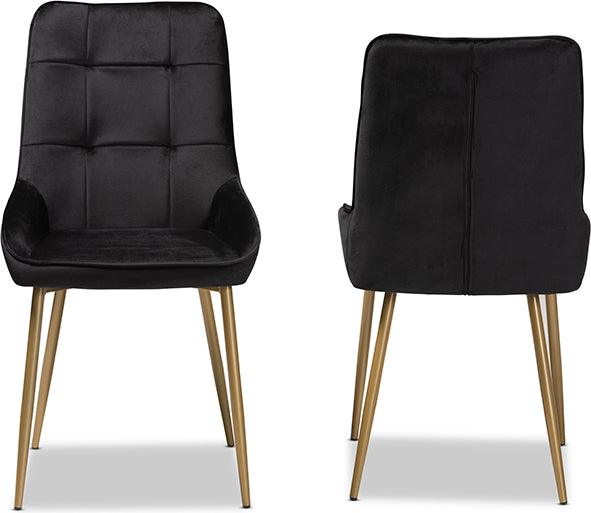 Wholesale Interiors Dining Chairs - Gavino Luxe and Black Velvet Fabric Upholstered and Gold Finished Metal 2-Piece Dining Chair Set