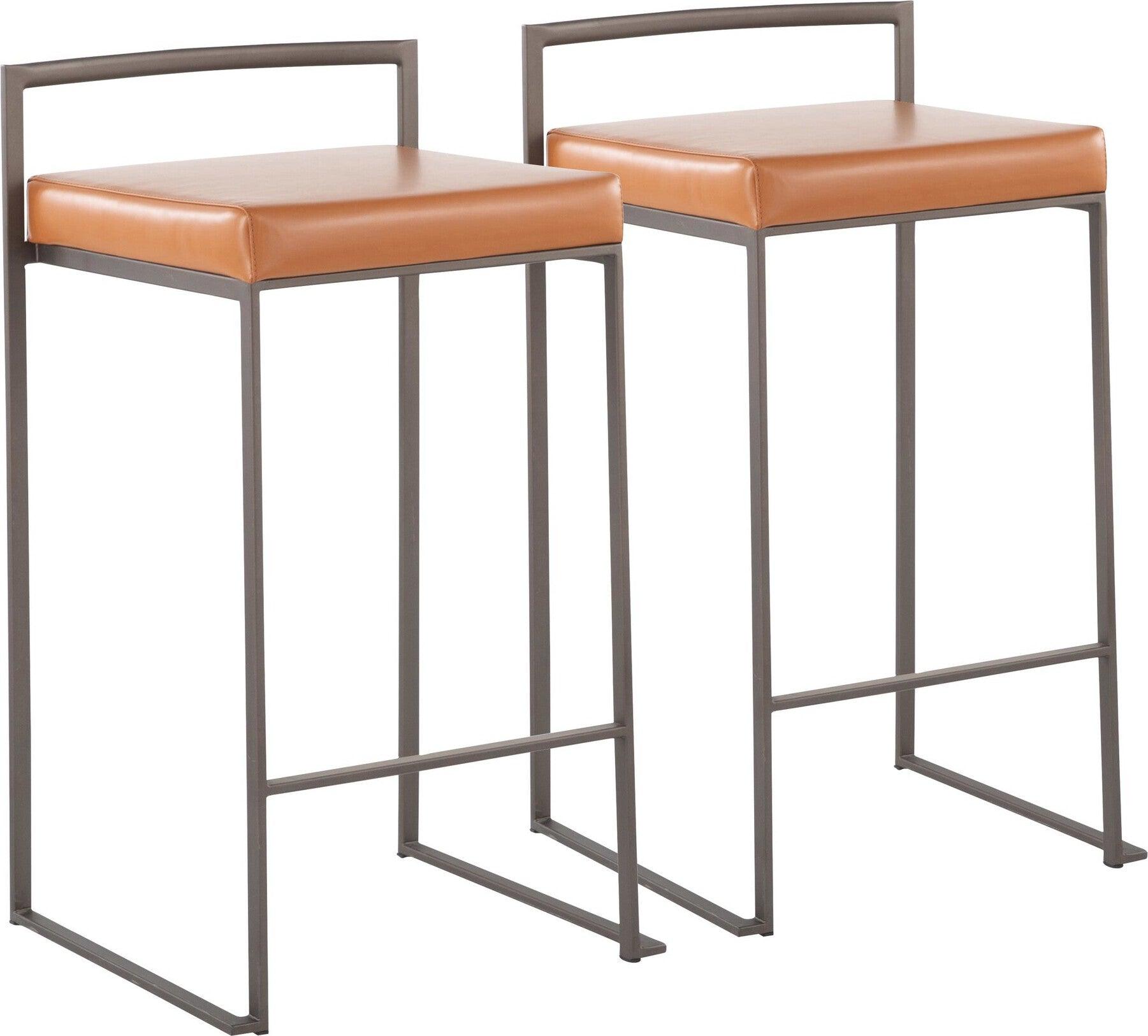 Lumisource Barstools - Fuji Stacker Counter Stool (Set of 2) Antique Steel & Camel PU